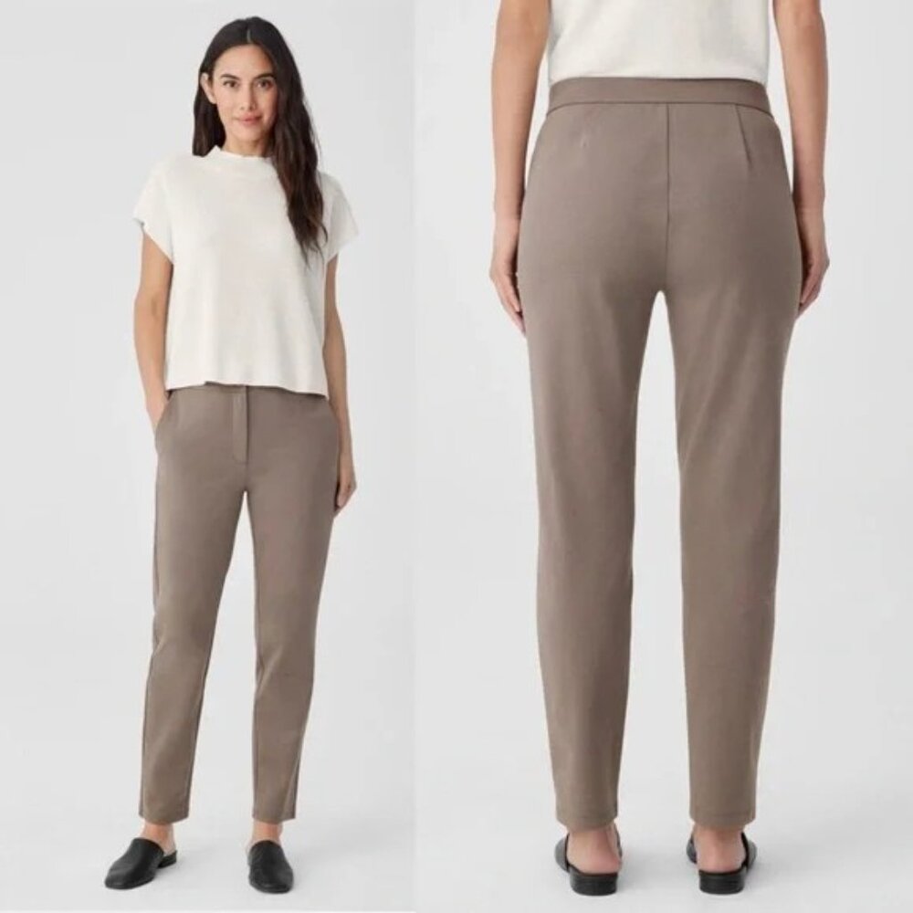 NWT $168 EILEEN FISHER Cobblestone High Waisted Ankle Cotton Ponte Pants M 10 12